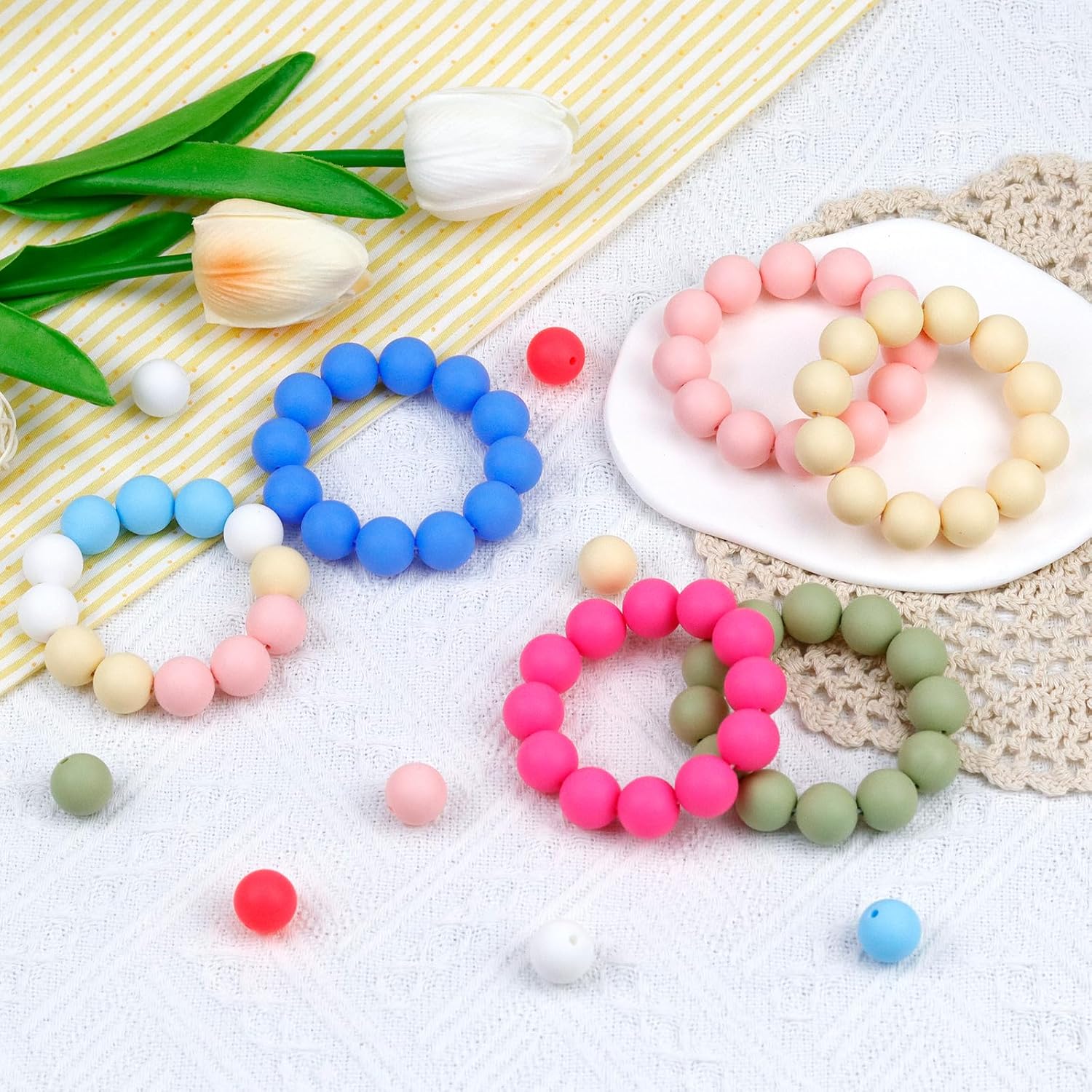 120 cuentas de silicona de 0.59 pulgadas, cuentas de silicona blancas para hacer llaveros, cuentas redondas de silicona para pulseras, collares,