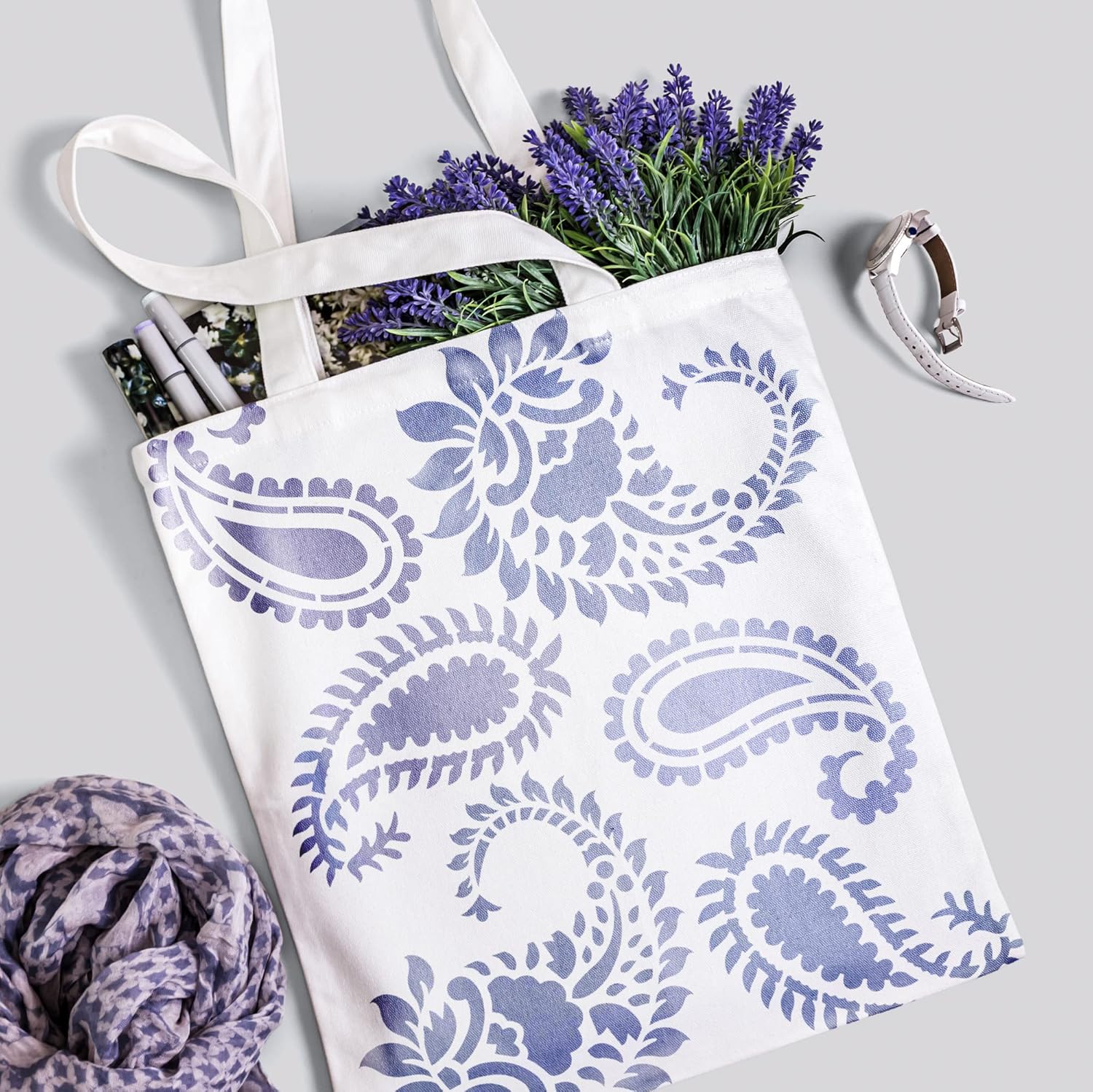 NAKLEO – Plantilla de plástico reutilizable para bricolaje, 8.3 x 11.7 pulgadas, estampado floral oriental turco de cachemira, pintura de pared para