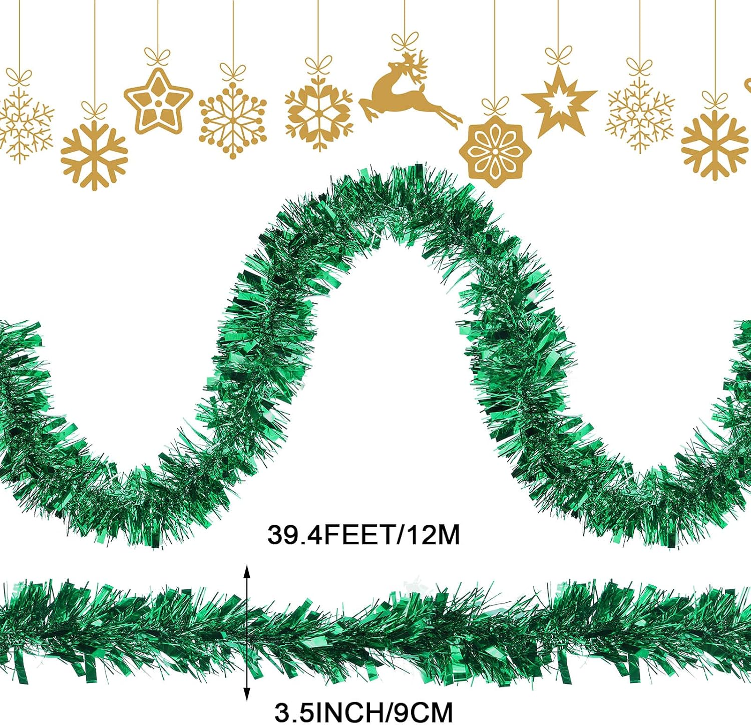 Guirnalda de oropel de Navidad de 39.4 pies, guirnalda metálica con torsión, guirnalda colgante brillante para árbol de Navidad, suministros de