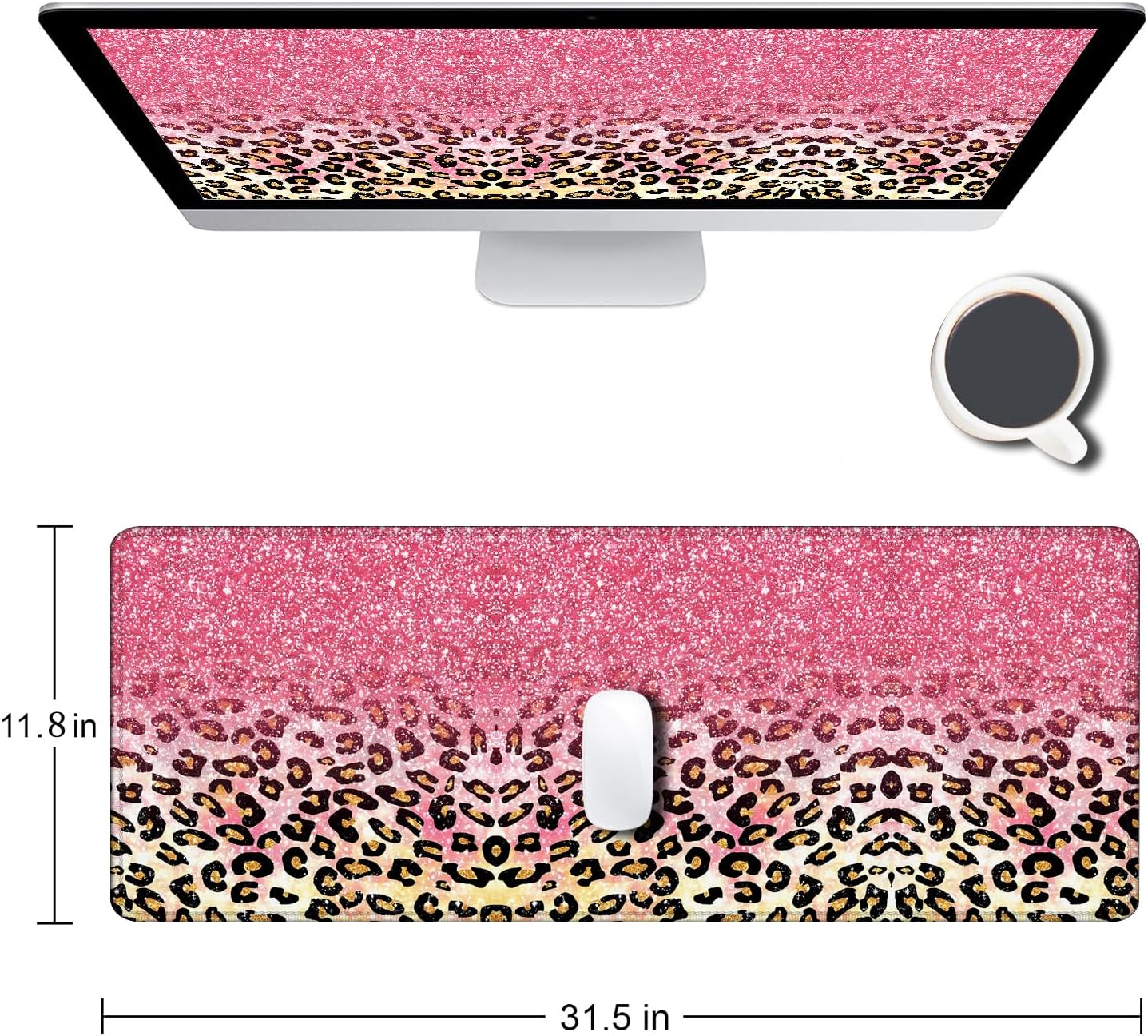 Alfombrilla de mouse grande para juegos con bordes cosidos, alfombrilla de mouse de escritorio extendida con tela microtejida superior, base