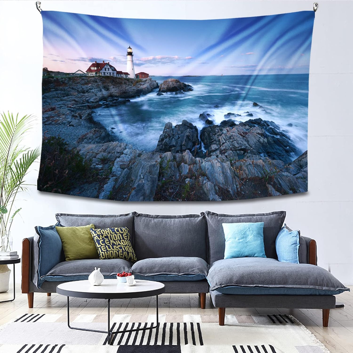 Tucocoo Tapiz de faro, tapiz de paisaje marino para dormitorio, estético Portland, faros, paisajes, paisajes, lugares emblemáticos, tapices de pared