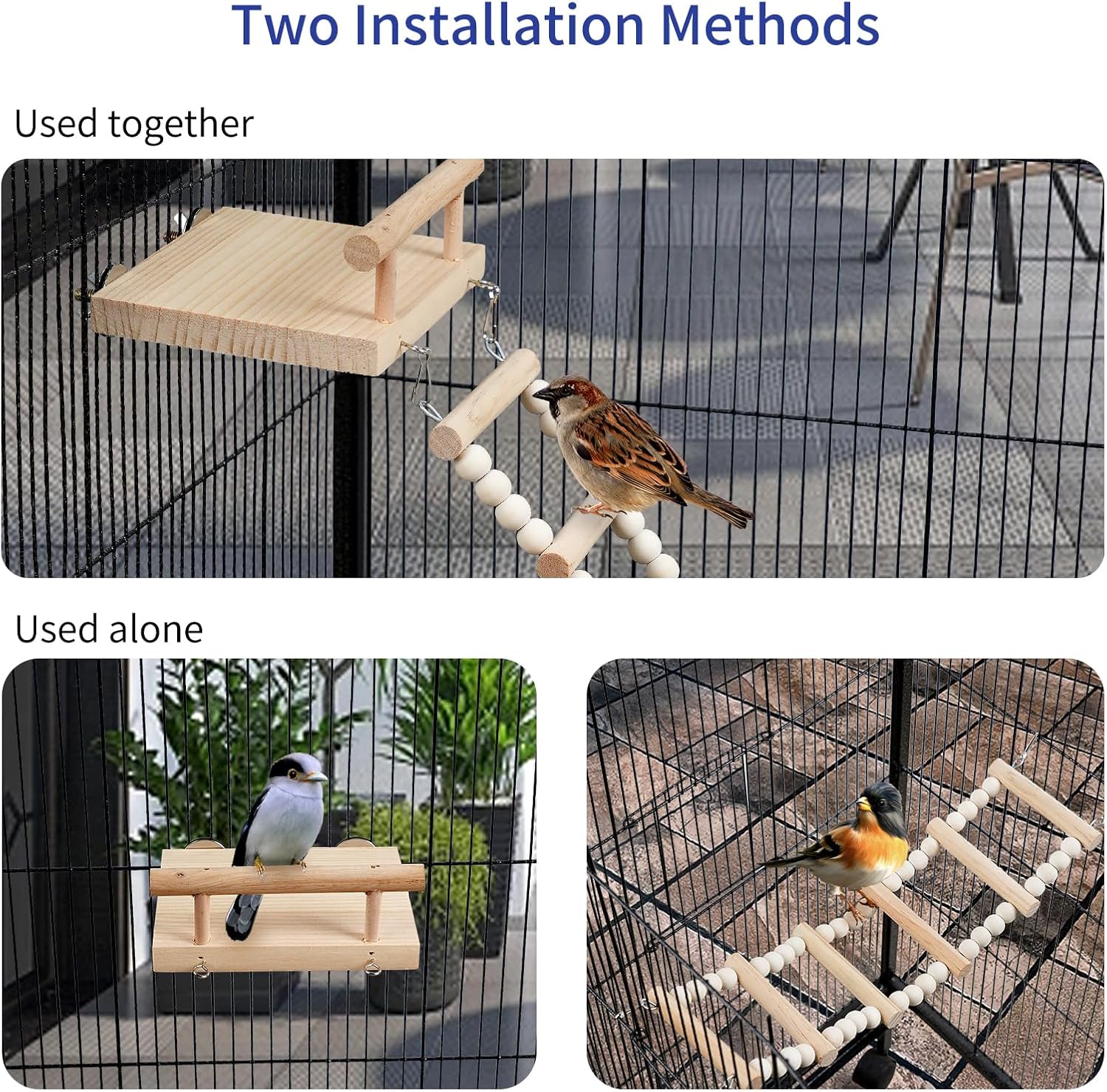 Plataforma de perca de madera para pájaros con escalera de escalada, soporte de juego de loro, puente oscilante, juguetes para masticar periquitos,