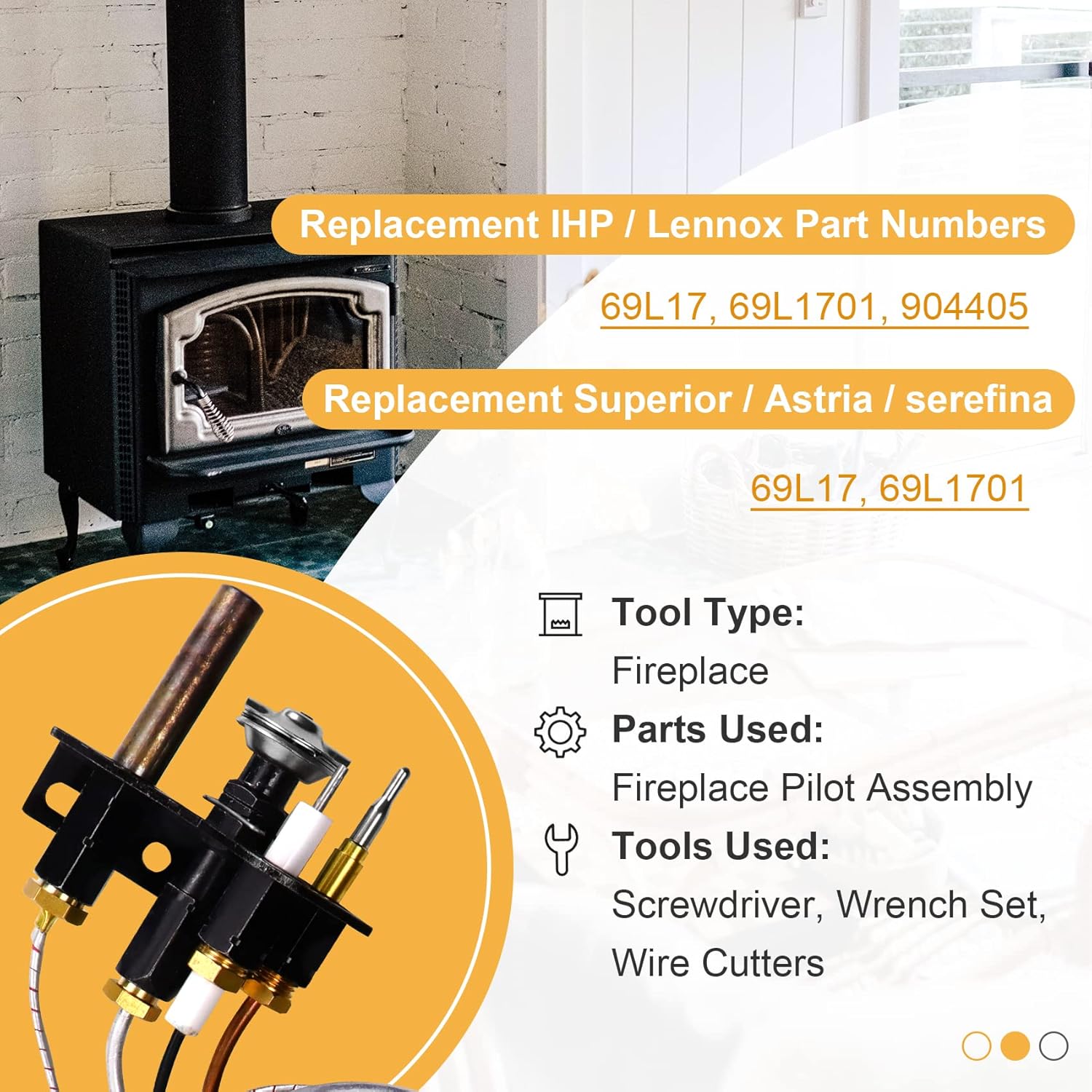69L17, 69L1701, J4117 Natural Gas Pilot Assembly 904405, 108084-02, Compatible with Lennox, ihp, serefina, Superior, astria Vent Fireplace, with