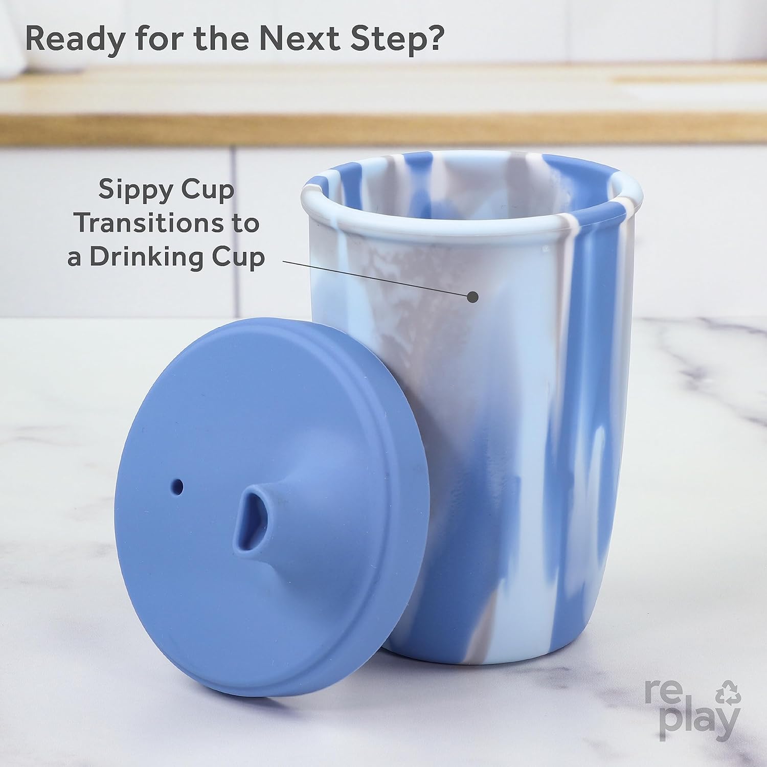 Re-Play Sustainables – Vaso de silicona para niños pequeños, 8 onzas, fabricado con silicona platino de grado médico, nube