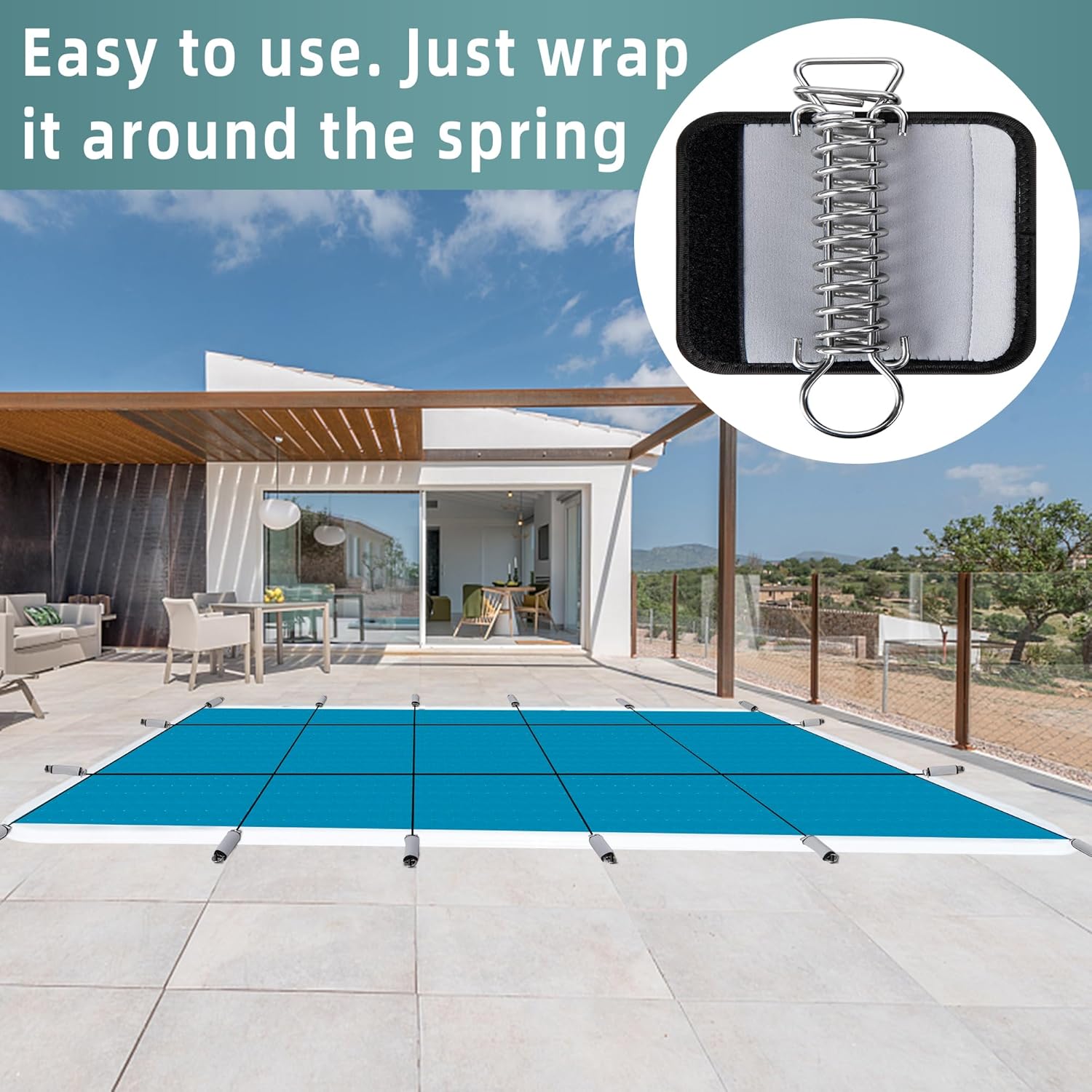 24 fundas de resorte para piscina, reutilizables, de fácil instalación, fundas protectoras de resorte para piscina de seguridad en invierno (gris)