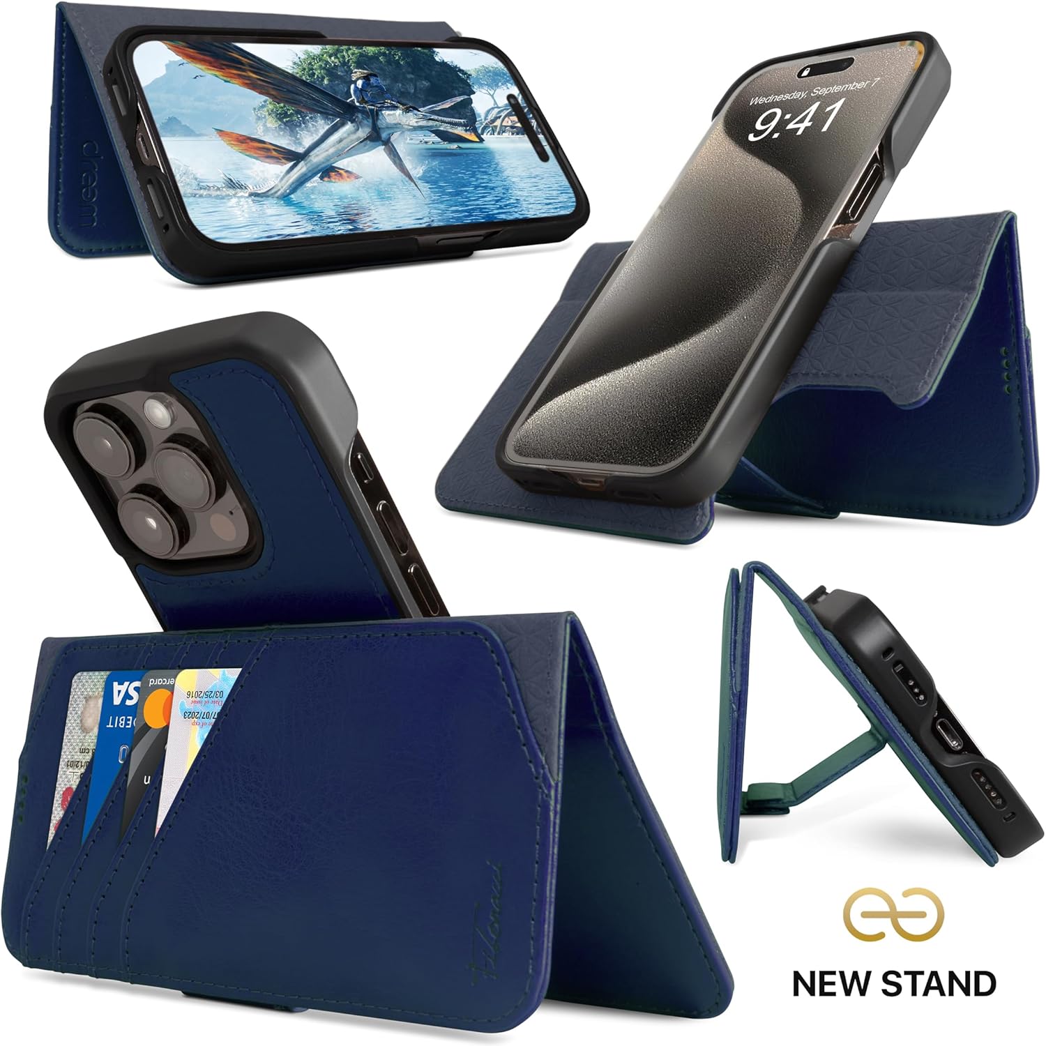 Dreem Fibonacci – Funda tipo cartera para iPhone 15 Pro Max  Funda 2 en 1 a prueba de golpes y funda desmontable de piel vegana, compatible con