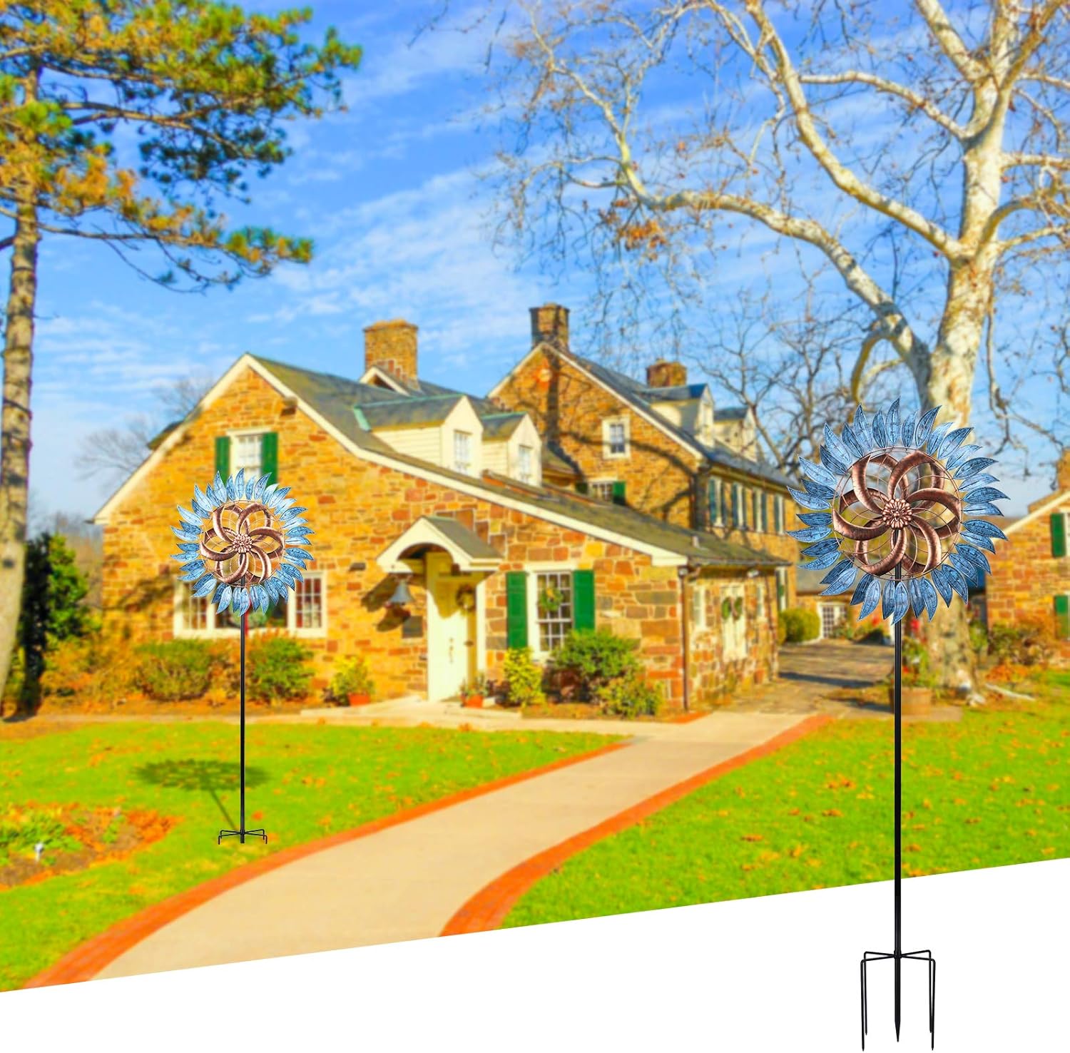 VCUTEKA Molino de viento grande de metal para interiores y exteriores, esculturas de viento de dos vías para decoración de jardín y patio