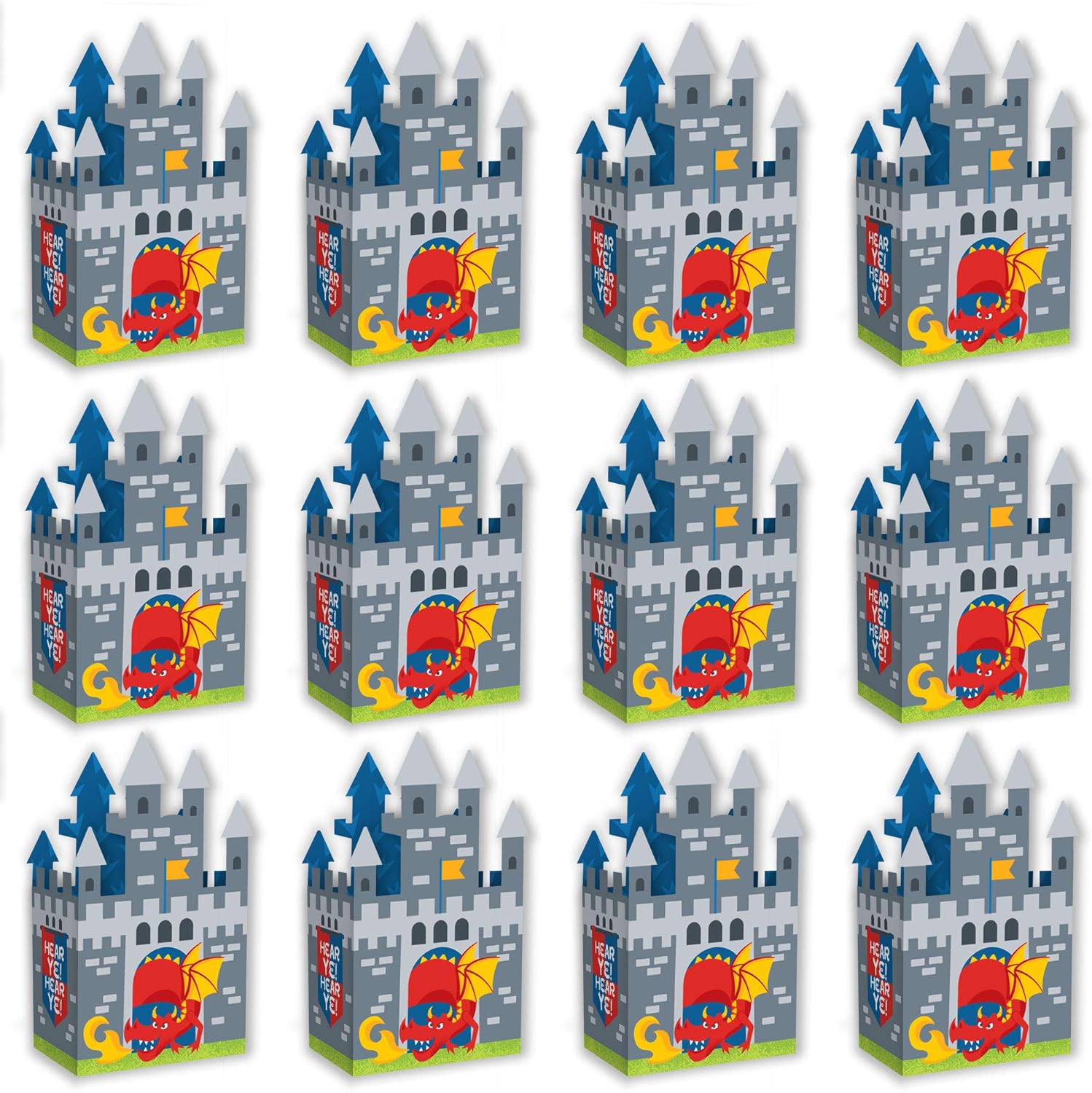 Big Dot of Happiness Calling All Knights and Dragons – Cajas de regalo medievales para fiestas o cumpleaños, cajas de castillo, juego de 12