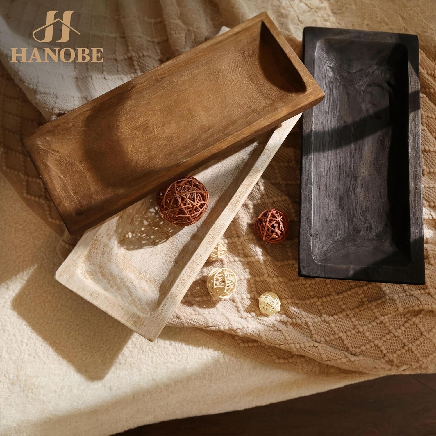 Hanobe Cuenco decorativo de madera para masa decoración de centro de mesa de madera, soporte de vela natural rústico para decoración de comedor,