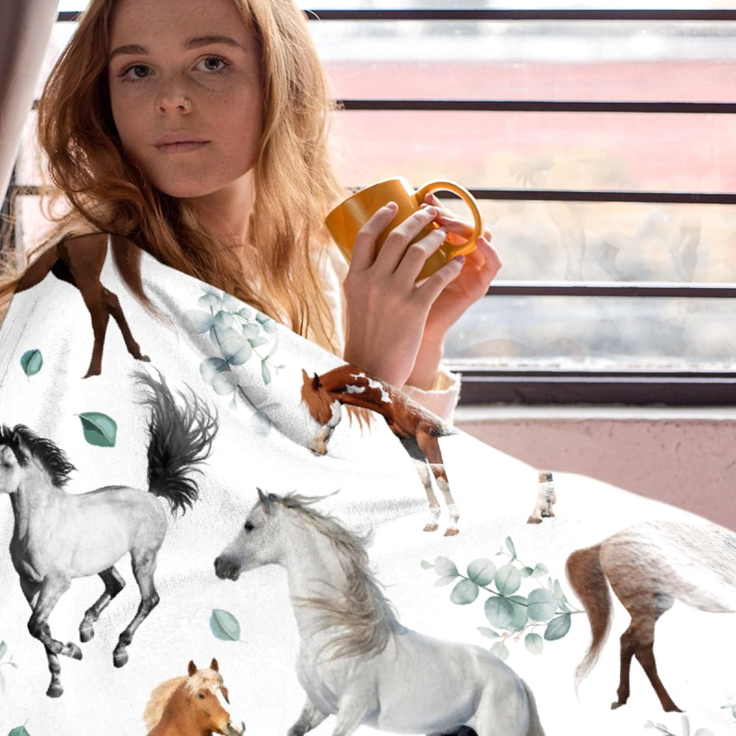 Manta de caballos, regalos de caballos para niñas, manta de franela de felpa ultra suave con flor de caballo para mujeres y hombres, regalo súper