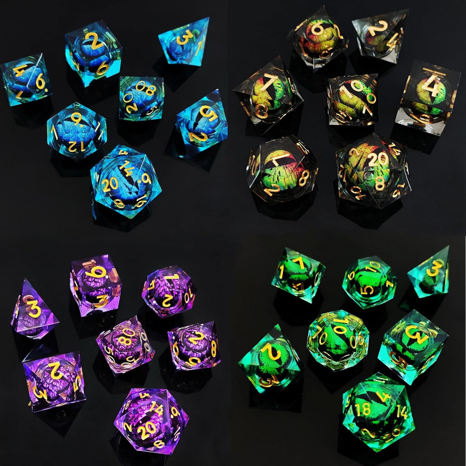 IUADKXD – Juego de dados DND  Dados de ojo de dragón movibles de núcleo líquido, dados de poliedro D&D, hechos a mano, de resina, RPG, juego de rol