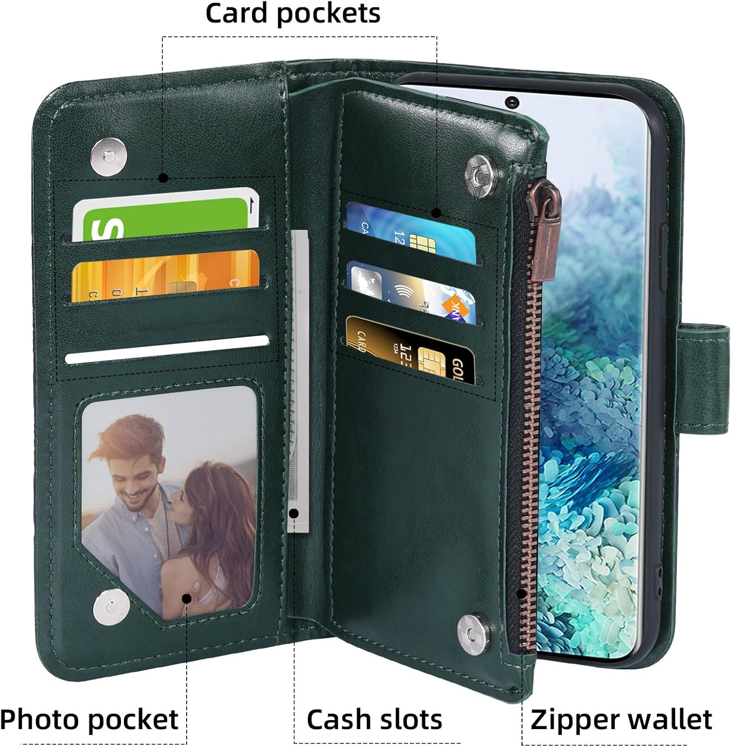 Asuwish Funda de teléfono para Samsung Galaxy S20 Plus S20+ 5G Funda tipo cartera con protector de pantalla de vidrio templado y tarjetero abatible,