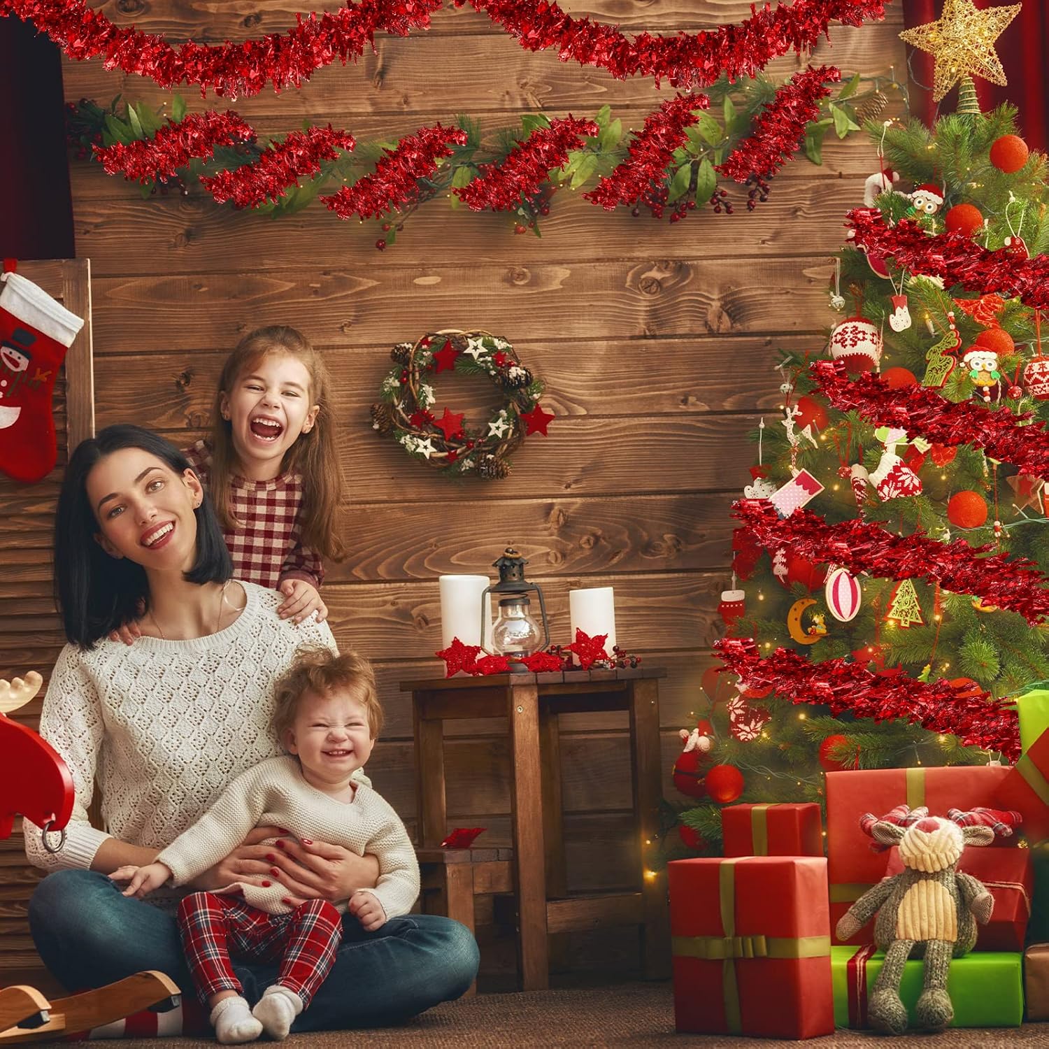 Guirnalda de oropel de Navidad de 59 pies con torsión metálica, guirnalda colgante brillante para árbol de Navidad, suministros de fiesta Dingion