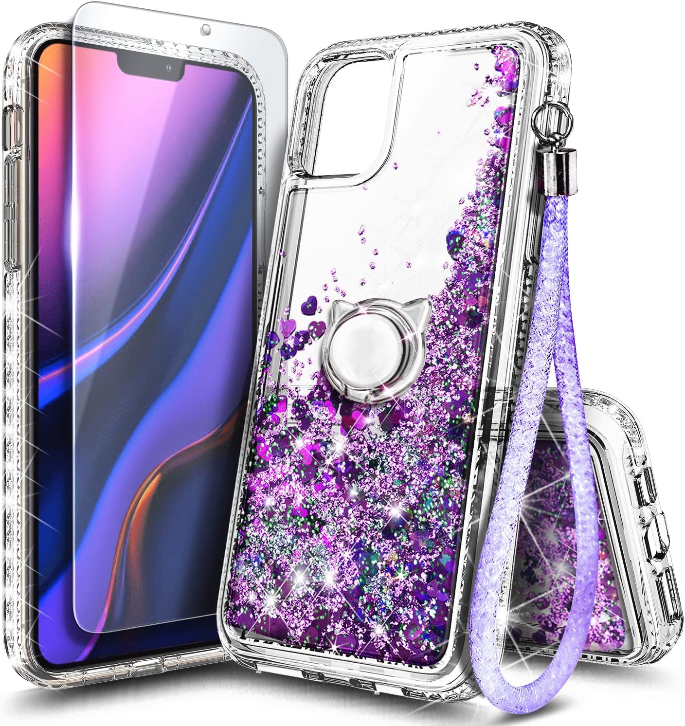 NGB Supremacy Funda compatible con iPhone 1212 Pro con protector de pantalla de vidrio templado, soporte de anillocorrea de muñeca, para niñas y