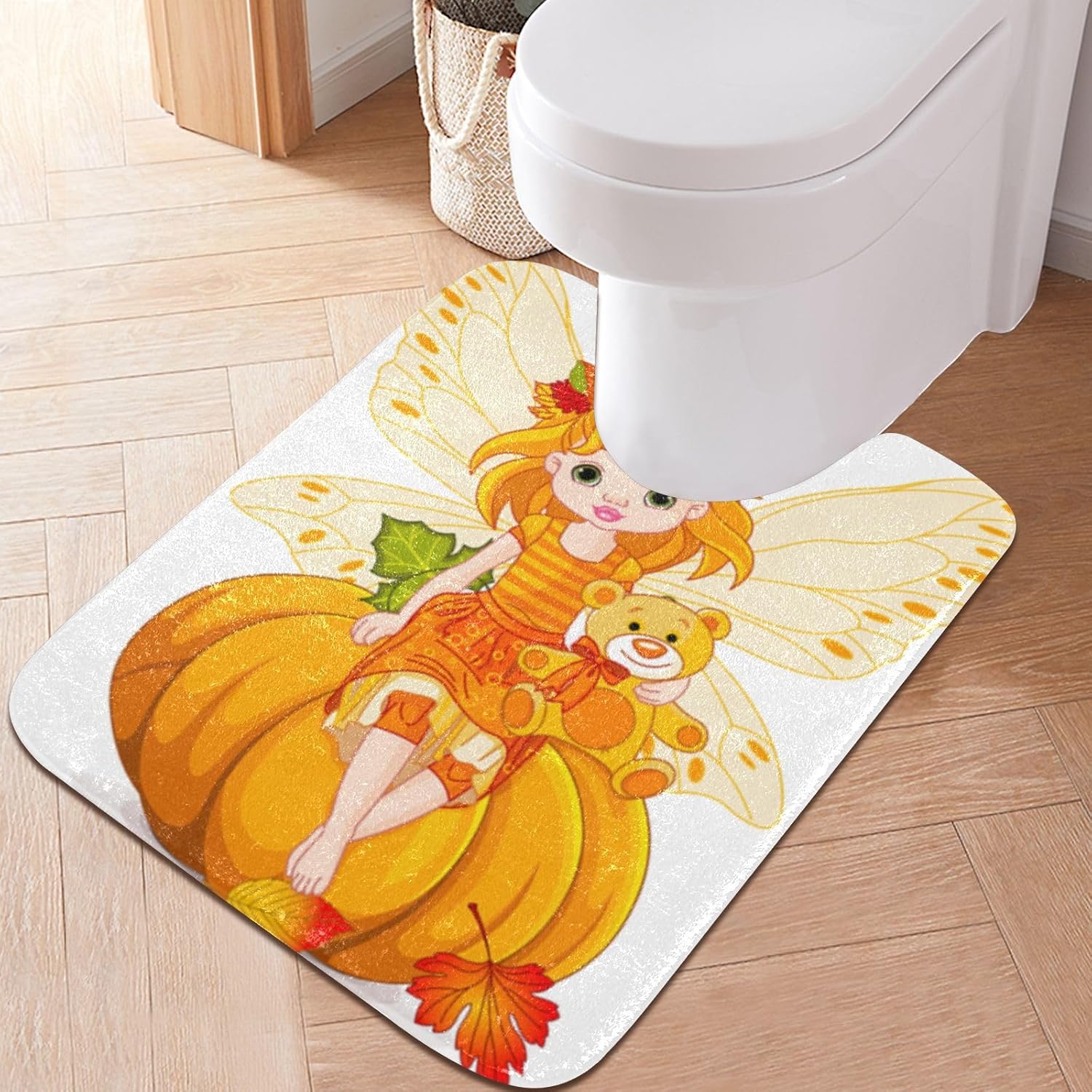 Bathroom Rugs Sets 2 Piece 24×16+24×20 Inch,Soft U-Shaped Contour Toilet Rug Autumn Pumpkin Fairy Non-Slip Absorbent Bath Floor Mat Carpet Set Water