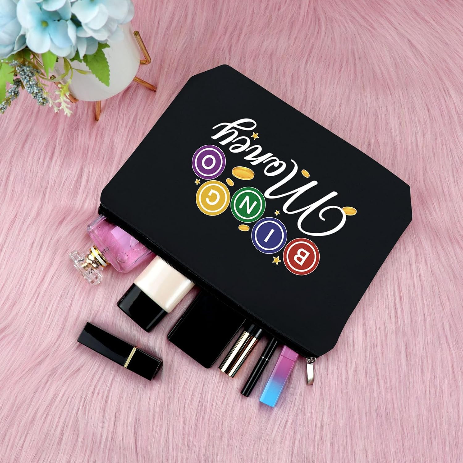 Sfodiary Bolsa de maquillaje para amantes del bingo, regalos de bingo para mujeres, amantes del casino, regalo para mujeres, bolsa de cosméticos,