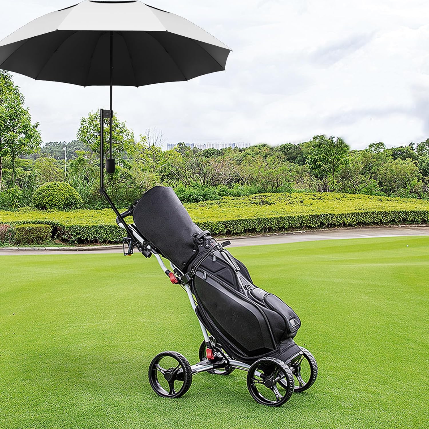 HOBVO Paraguas de golf UPF 50+ con abrazadera universal ajustable, paraguas portátil para lluvia, apertura y cierre manual, para silla de playa,