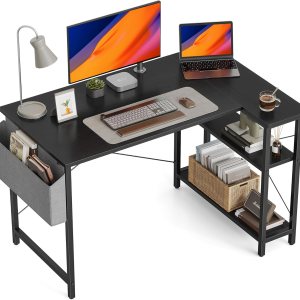 BANTI Escritorio pequeño en forma de L para computadora con estantes de almacenamiento, escritorio de esquina pequeño para oficina en casa, mesa de BANTI Escritorio pequeño en forma de L para computadora con estantes de almacenamiento, escritorio de esquina pequeño para oficina en casa, mesa de