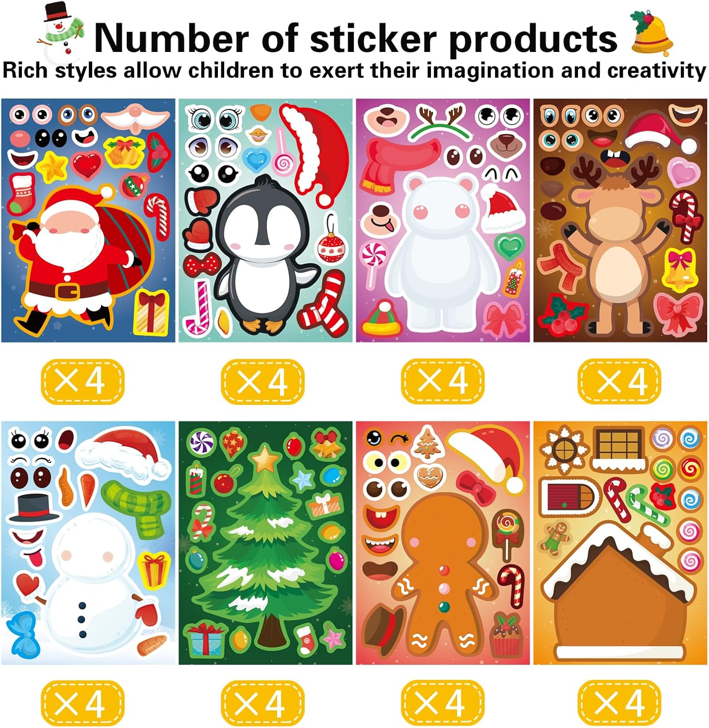 Calcomanías de cara de Navidad para niños y adultos, lindas calcomanías de fiesta de Feliz Navidad, a granel para calabazas y botellas de agua,