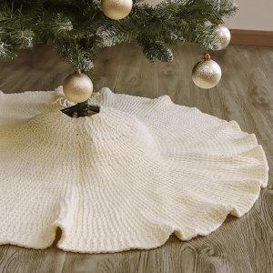 LimBridge Falda de árbol de Navidad de punto 36 pulgadas de falda de árbol blanco crema, borde de hoja de loto de punto trenzado grueso rústico LimBridge Falda de árbol de Navidad de punto 36 pulgadas de falda de árbol blanco crema, borde de hoja de loto de punto trenzado grueso rústico