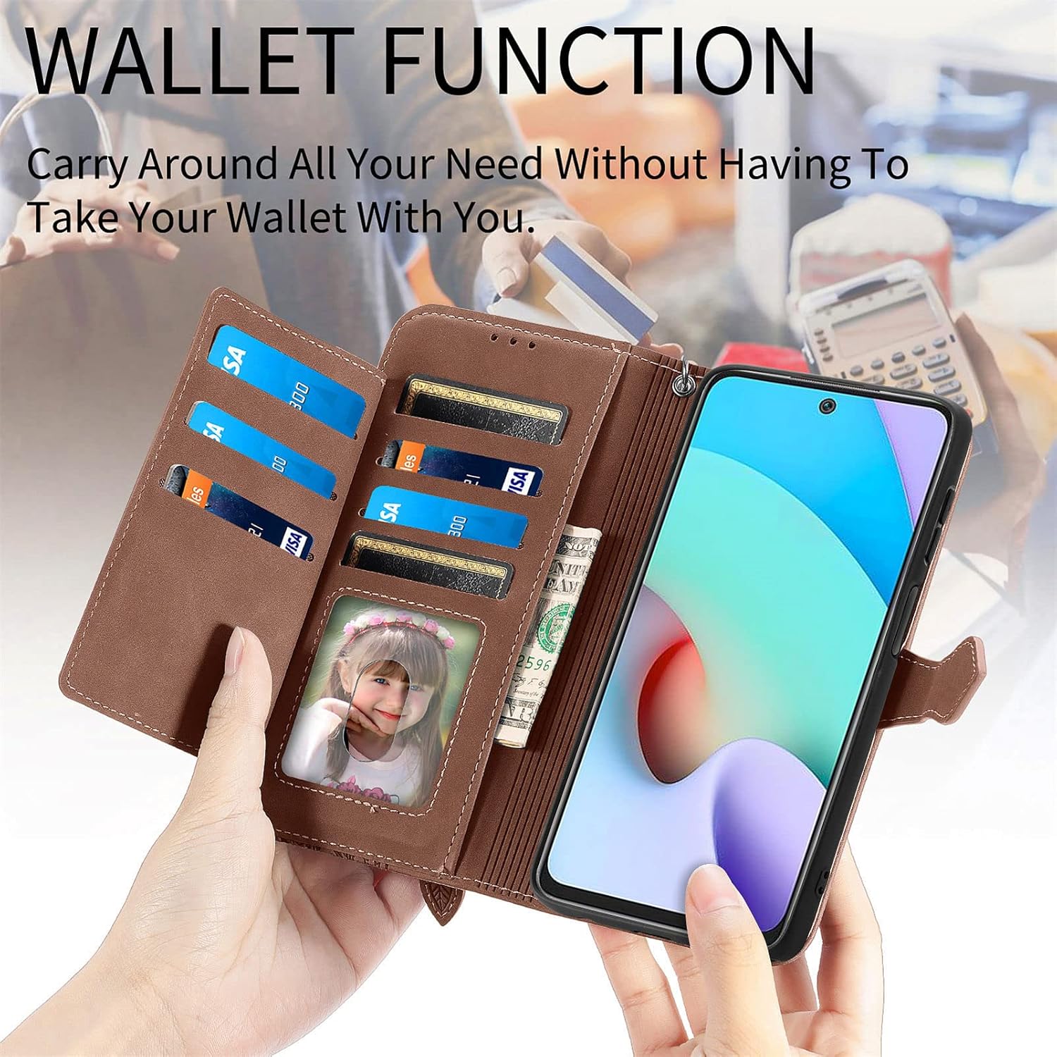 Funda tipo cartera con diseño de almacenamiento con cremallera para Xiaomi Redmi Note 11 4G, piel agradable al tacto con cierre magnético y ranuras