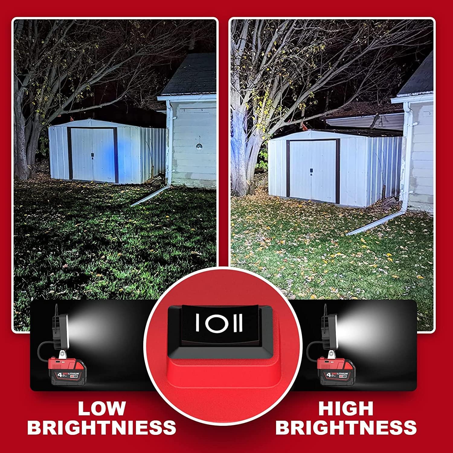 BANUQUE Luz de trabajo para batería Milwaukee m18 de 18 V, linterna para Milwaukee M18, luces de inundación LED portátiles inalámbricas de 160 W