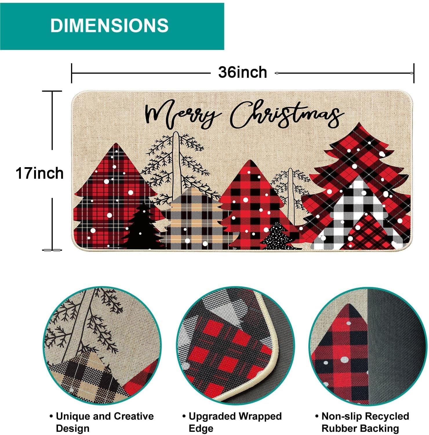 Baccessor Felpudo de Navidad con diseño de árboles de Navidad, a cuadros, decorativo para interiores y exteriores, tapete de puerta de bienvenida de