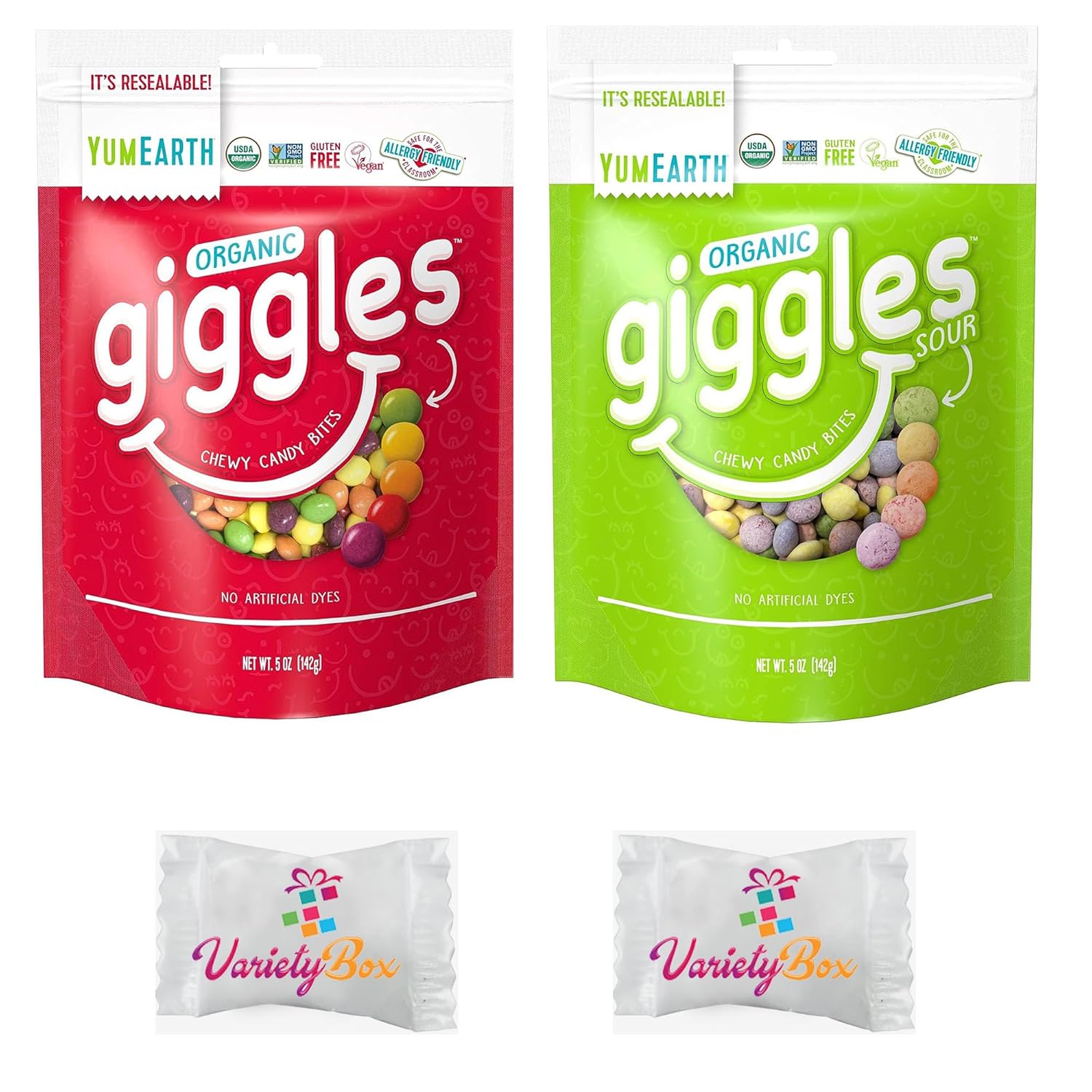 Yumearth Giggles and Sour Giggles – Paquete de 5 onzas con caja variada de mentas (bolsas resellables)