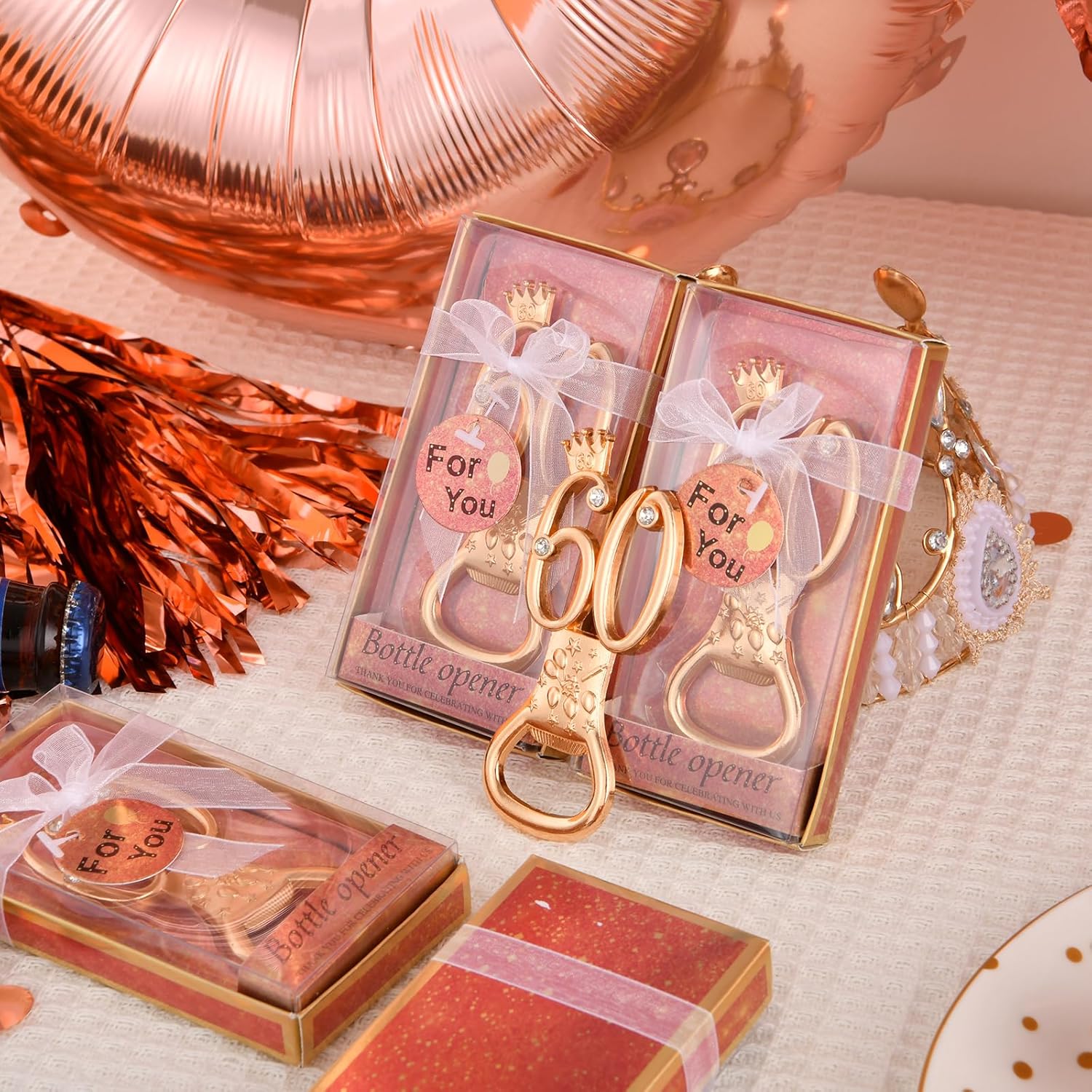 24 boxes of rose gold themed 60th birthday bottle openers favored for 60th golden wedding party gifts 60th birthday party souvenirs or party