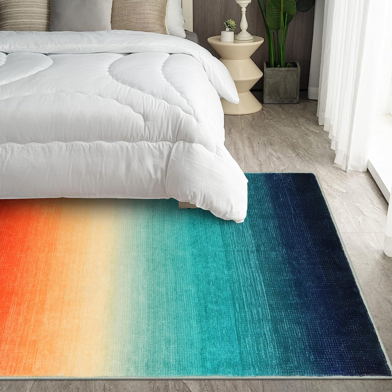 Wonnitar Alfombra moderna degradada de 4 x 6, colorida alfombra abstracta para sala de estar, alfombra suave lavable para dormitorio,