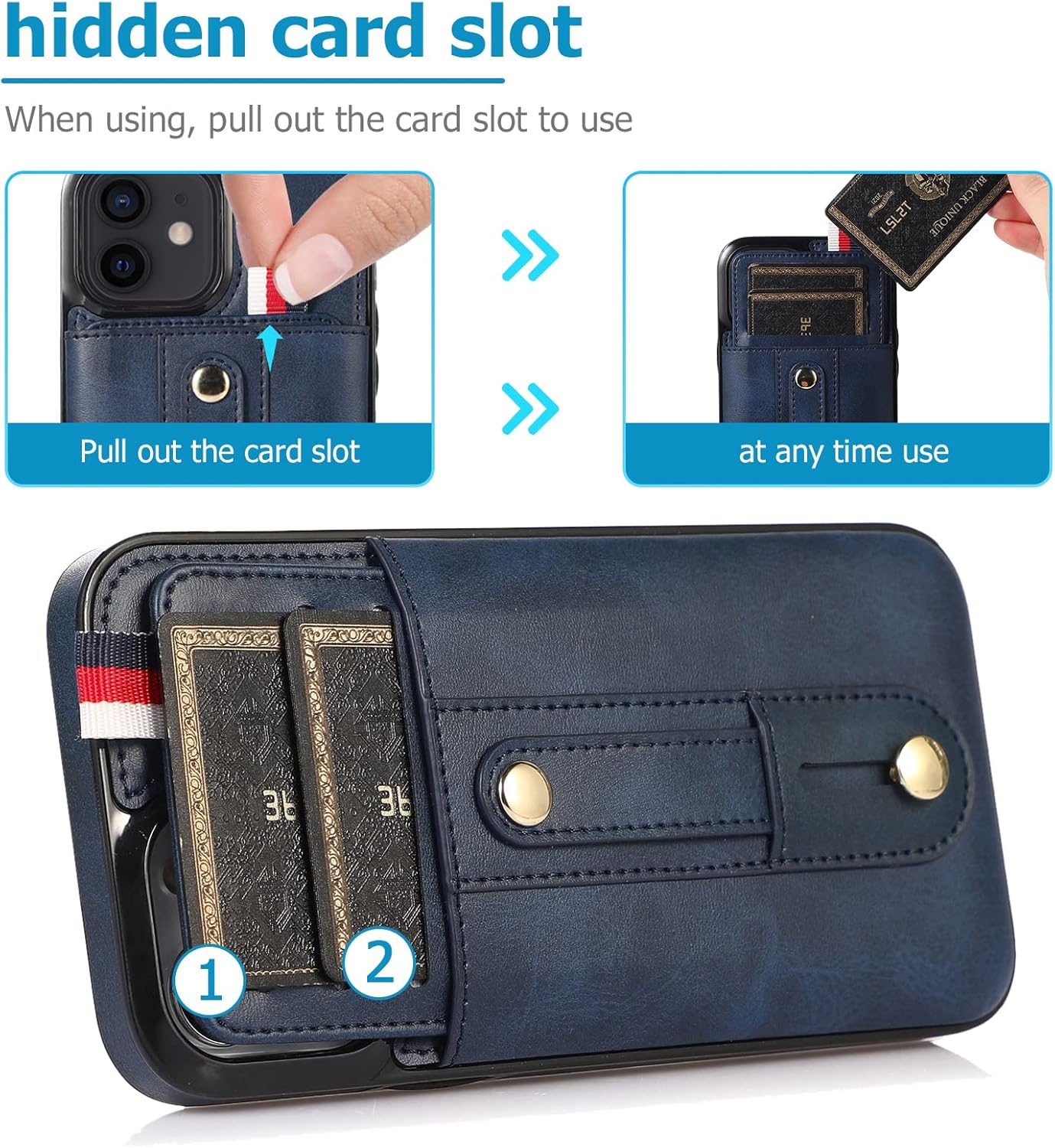 Funda compatible con iPhone 15 Plus de 6.7 pulgadas con protector de pantalla de vidrio templado con bloqueo RFID, tarjetero y anillo para