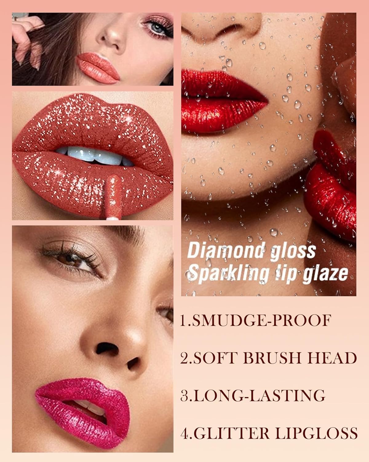 Lápiz labial líquido con purpurina mate, 1 unidad, resistente al agua, diamante, rojo, rosa, brillante, metálico, de alto pigmento, antiadherente,