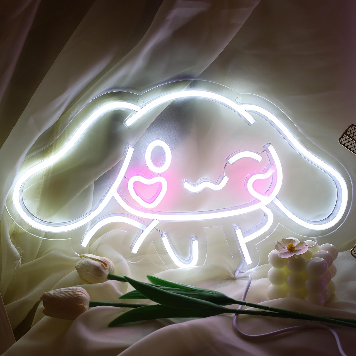Cinnamoroll – Letrero de neón con alimentación USB para decoración de habitaciones, personaje de dibujos animados japoneses, perro de caricatura,