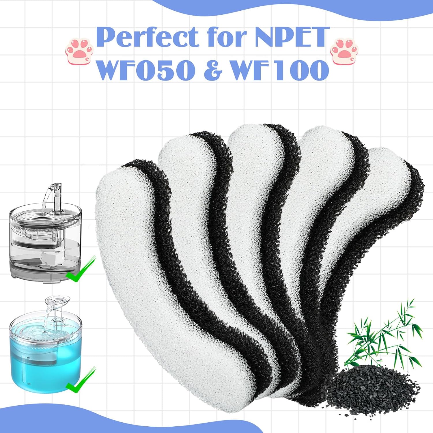 YASUOA Filtros de fuente de agua para gatos, paquete de 12 filtros de fuente de agua de repuesto para gatos, fuente de agua apta para fuente