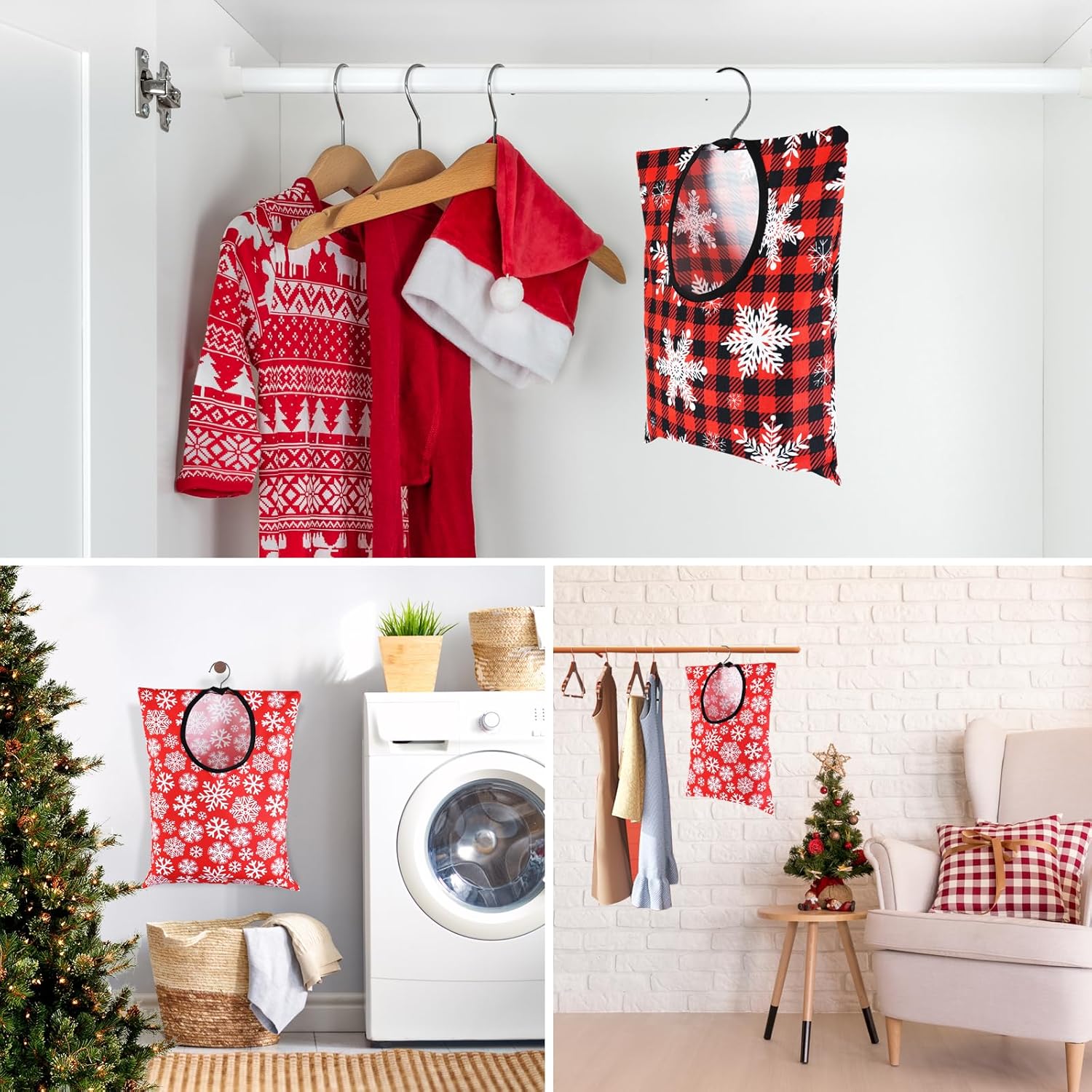 2 piezas de ropa de Navidad Pin bolsa de ropa soporte para bolsa de ropa de copo de nieve soporte de 15 x 11 pulgadas para ropa de invierno bolsa