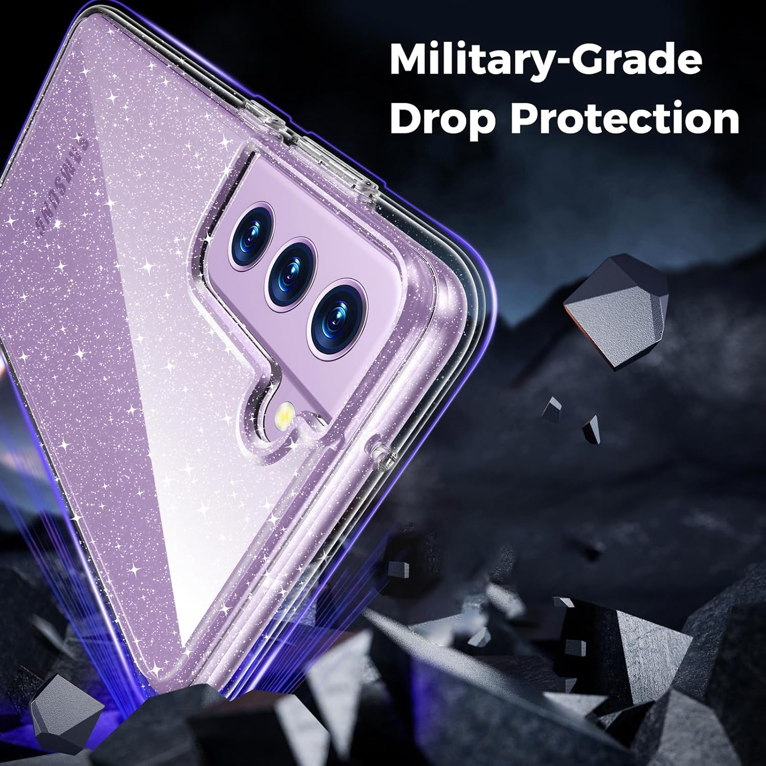Rayboen Funda para Samsung Galaxy S21 FE 5G con purpurina, a prueba de golpes, funda protectora para Galaxy S21 FE, bonita funda brillante brillante