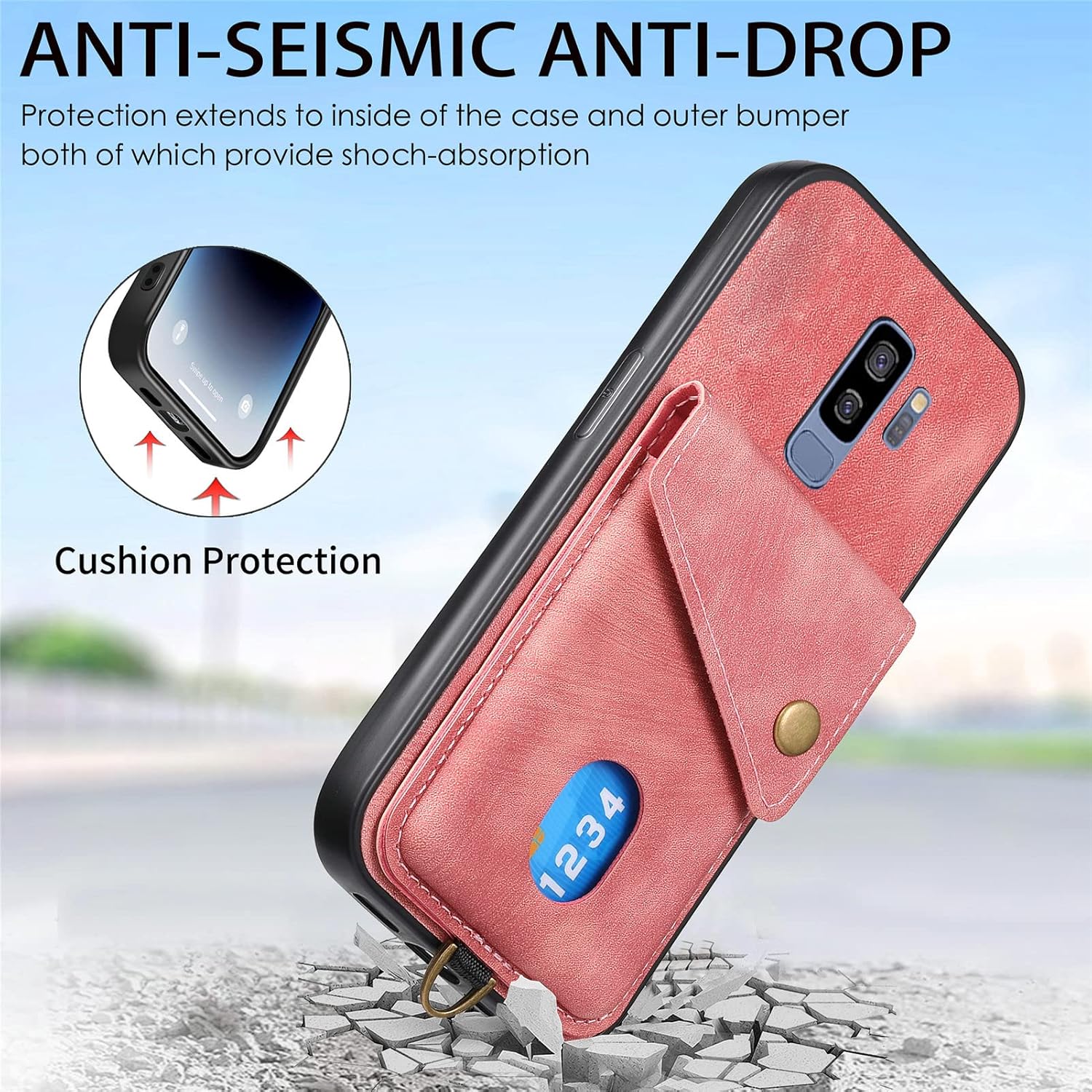 Asuwish Funda de teléfono para Samsung Galaxy S9 Plus con protector de pantalla de vidrio templado y correa para la muñeca, soporte para tarjeta de