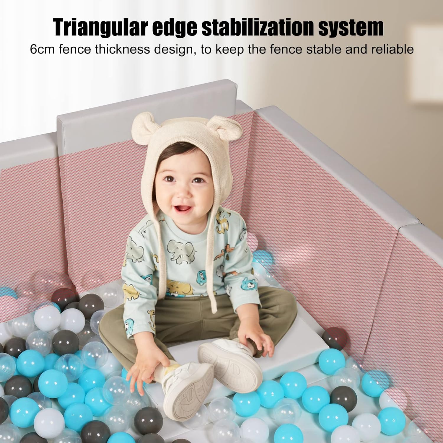 TRENDBOX Piscina de bolas de espuma suave súper grande plegable de esponja para gatear, parque infantil, rosa y gris (2-gris)