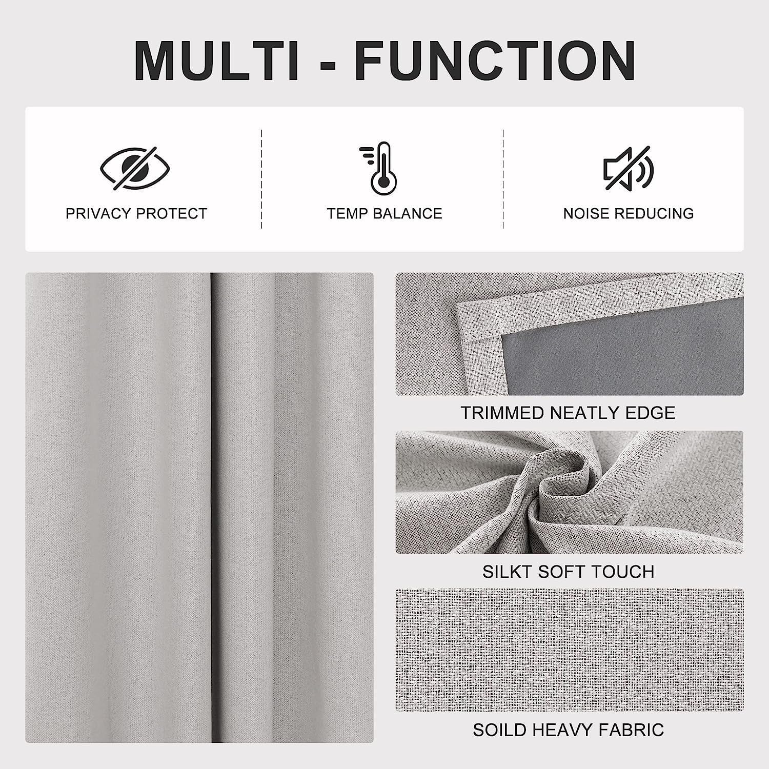 IOFRYION Cortinas texturizadas de lino 100% opacas, cortinas de ventana insonorizadas con forro gris de 3 capas, cortinas con ojales antioxidantes