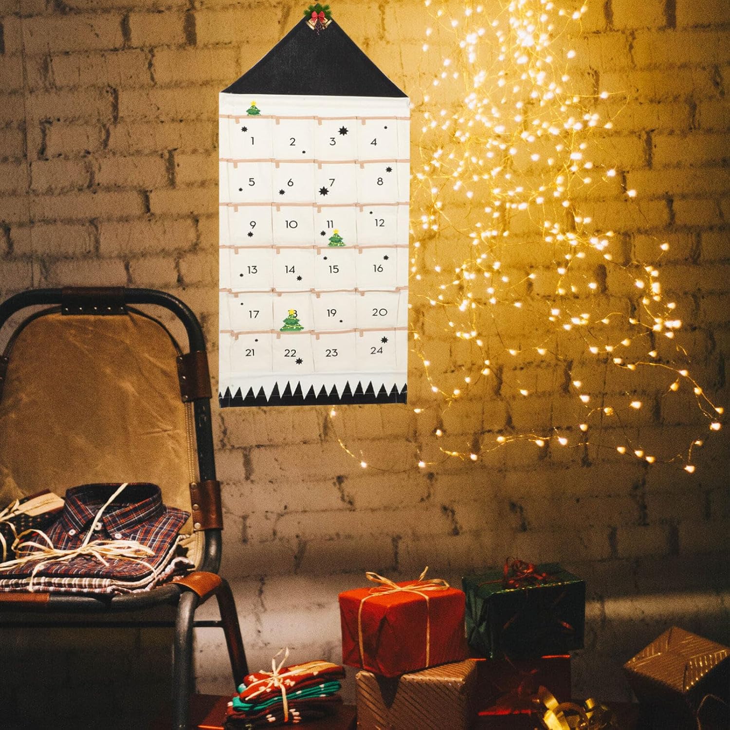 Calendario de Navidad con múltiples bolsillos, calendario de Adviento de Navidad, bolsa para colgar en la pared, calendario de cuenta regresiva de