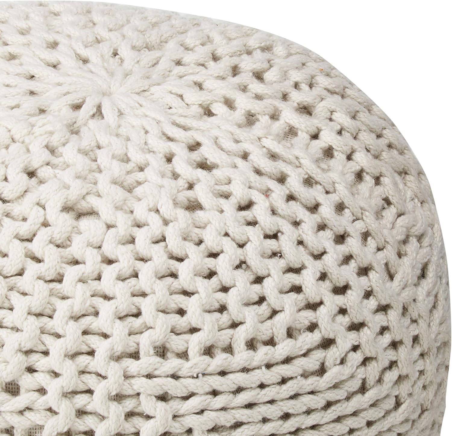 GDFStudio Haley – Puf moderno tejido de tela hecho a mano, color marfil