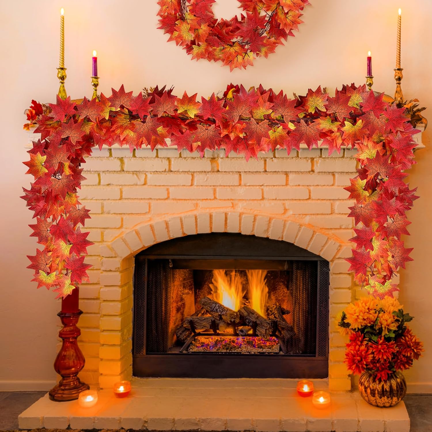 Anftraer – Paquete de 12 guirnaldas de hojas de otoño, guirnalda de vides de otoño artificiales, guirnalda de hojas de arce de otoño, decoración de