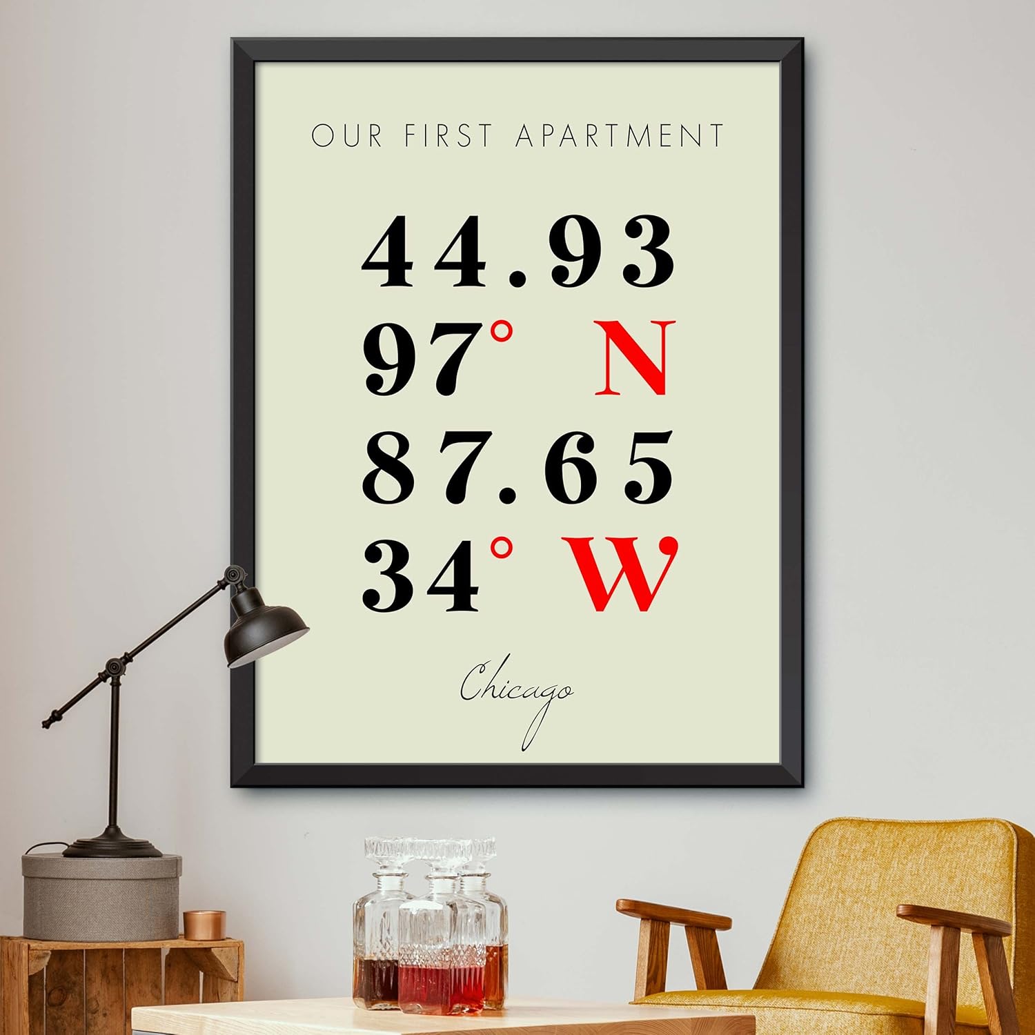 Map of Our First Apartment, Chicago, Multiline Coordinates Colored (36×48)