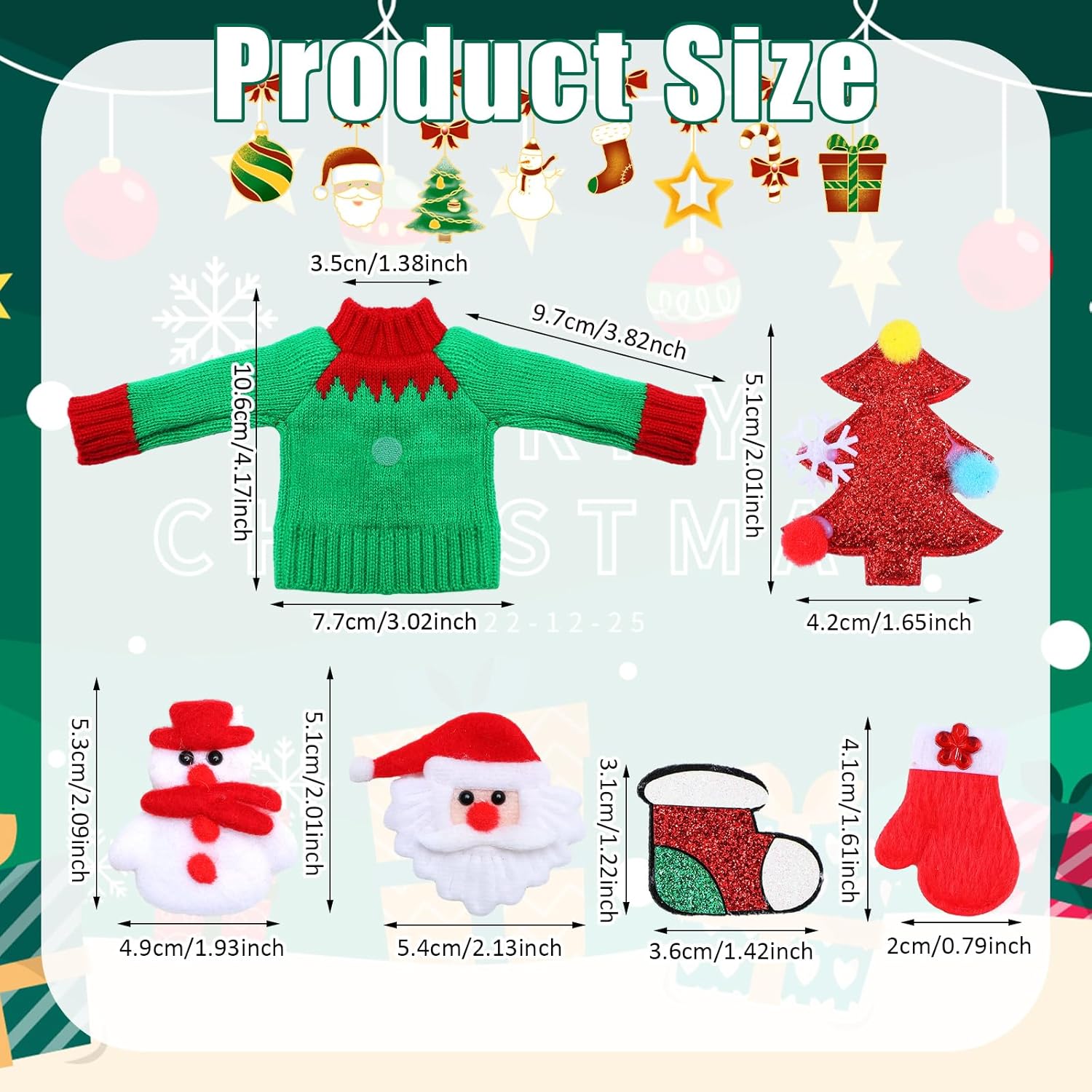 Poen 14 piezas de accesorios de ropa de muñeca elfo de Navidad, incluye suéter, calcomanías de Papá Noel, ropa para decoraciones navideñas de