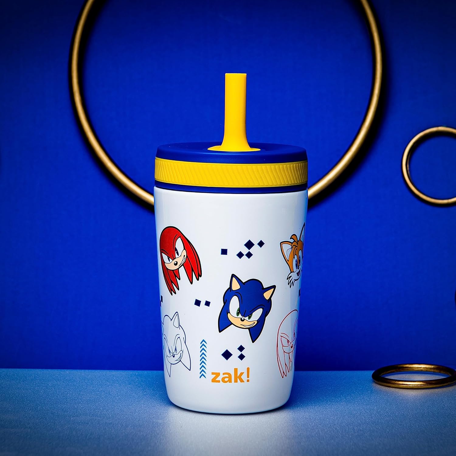 Zak Designs Sonic the Hedgehog Kelso – Vasos para niños pequeños para viajes o en casa, taza de acero inoxidable aislada al vacío de 12 onzas con