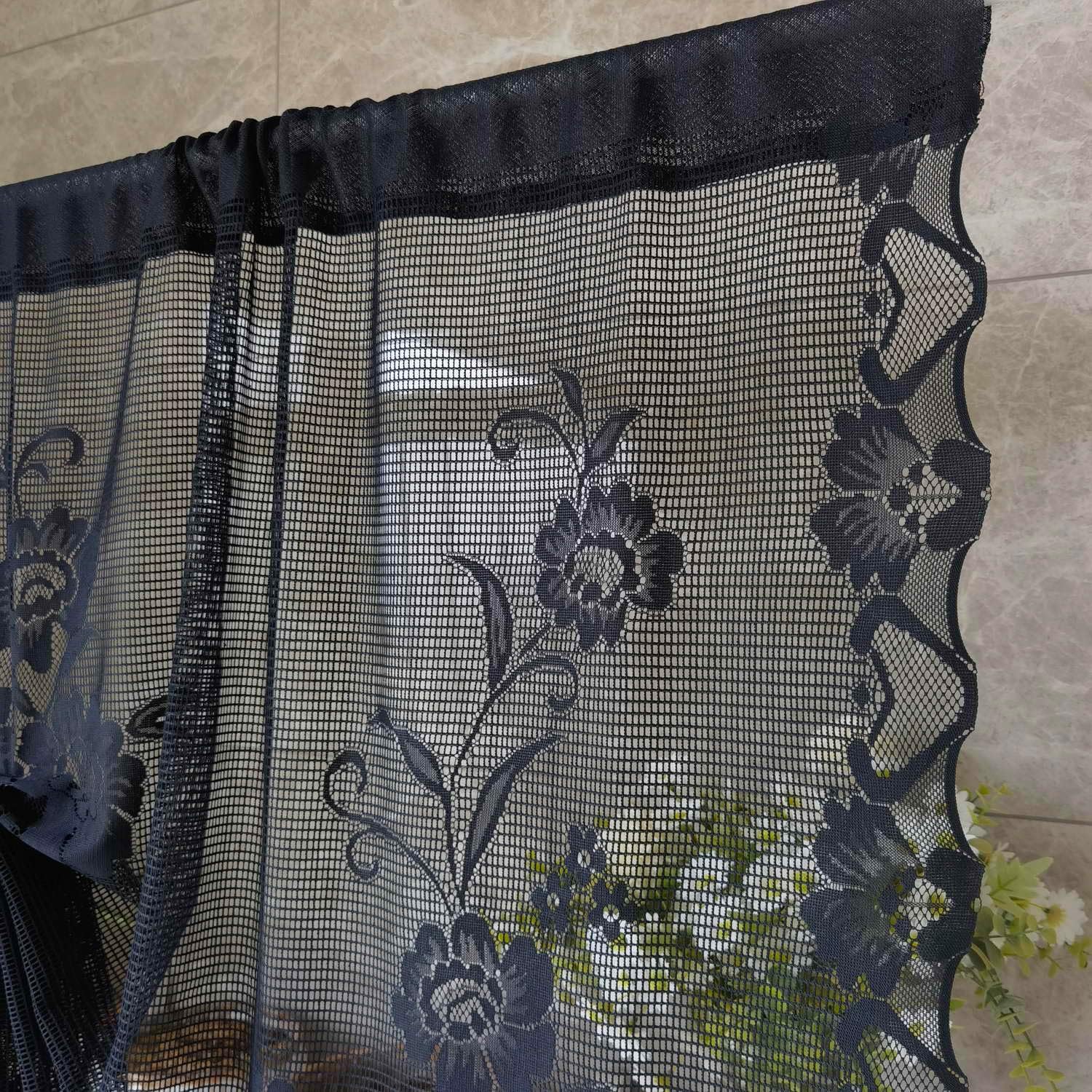ZZC Cortina de encaje floral semitransparente, cortina con estampado de cascada para decoración de cocina, media ventana y baño (1 panel negro 1