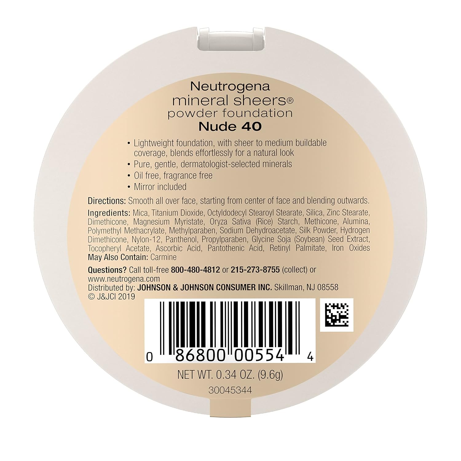 Neutrogena Mineral Sheers – Base compacta en polvo, base mineral ligera y sin aceite, sin fragancia, color piel, 40.34 onzas