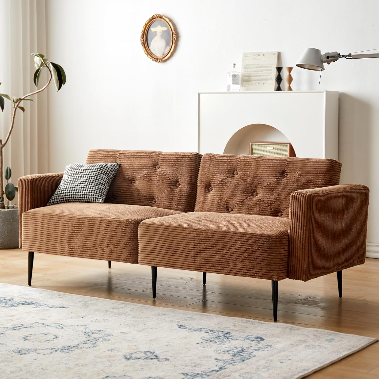 Cpintltr Sofá biplaza de terciopelo de 74 pulgadas, sofá cama convertible con patas de metal cónicas tapizadas, asientos muebles para sala de estar,