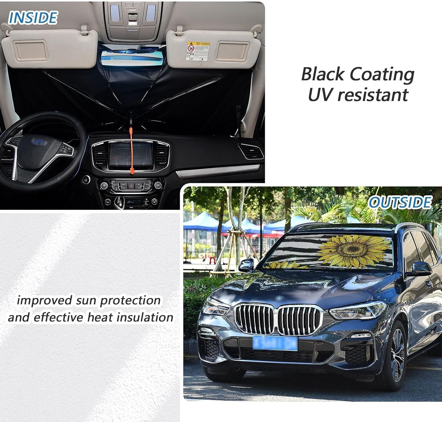 Sunflowers Flower Black and White Stripes Sun Visor for car Windshield Foldable Sunscreen Women accesorios Protector Solar para carros