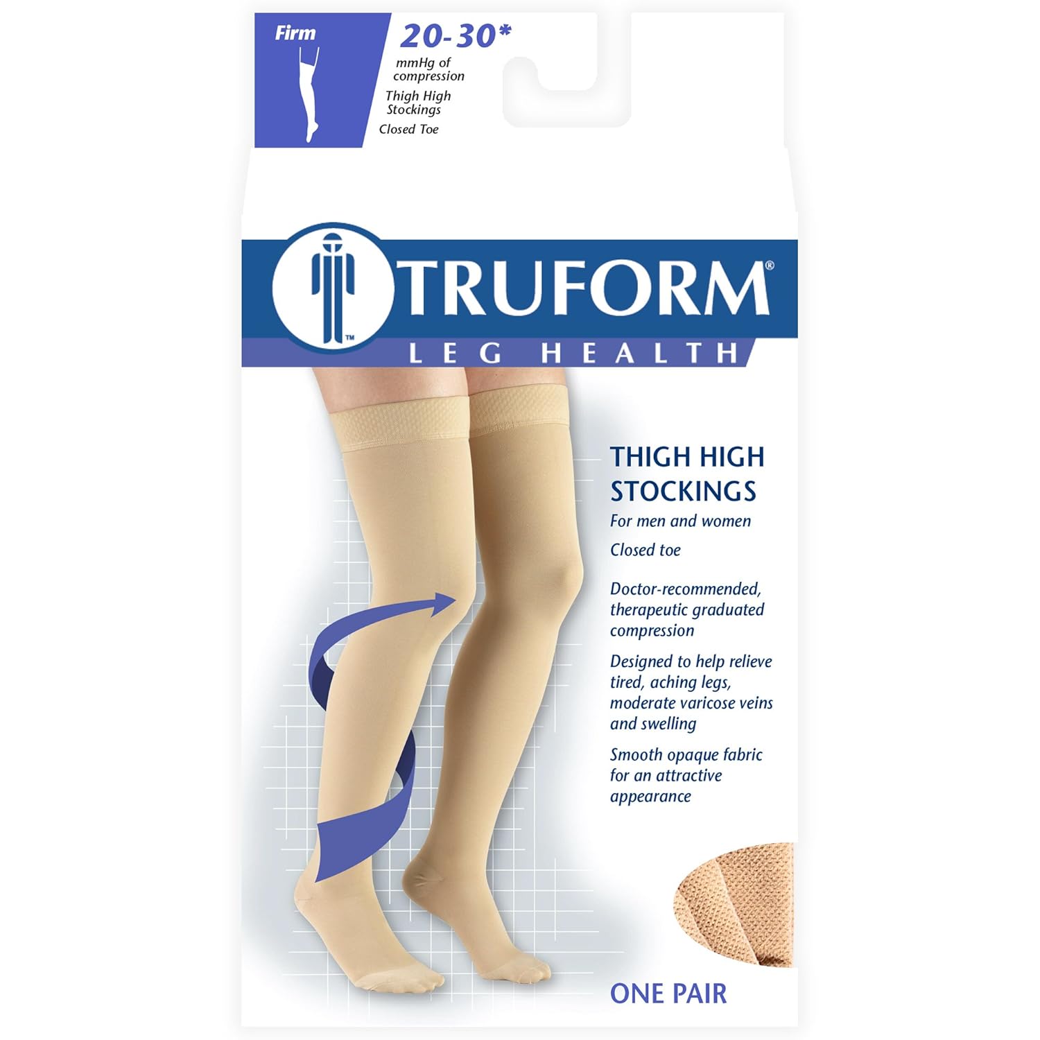 Truform – Medias de compresión de 20-30 mmHg para hombres y mujeres, largo hasta el muslo, con parte superior de puntos y puntera cerrada, talla L,